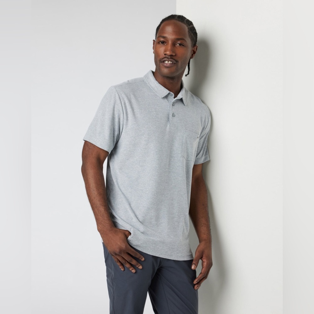 Vuori Men's Heather Light Gray Front Pocket Ace Polo Shirt